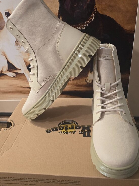 Dr. Martens Shoes - Dr. Martens Boots Sz 9 Womens Parchment Beige Combs Canvas Milled Coated Leather